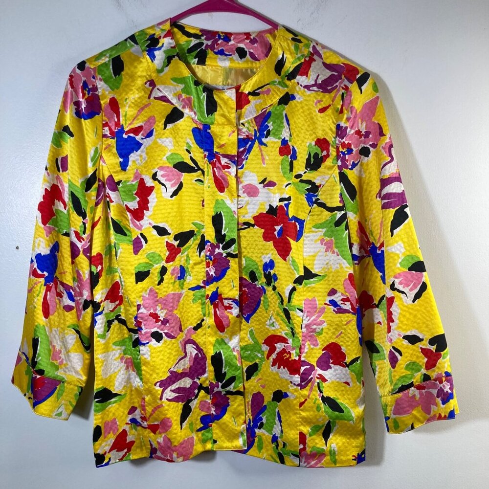 Womens Silk‎ Club Collection Silk Floral Snap Shirt Jacket Lined S
